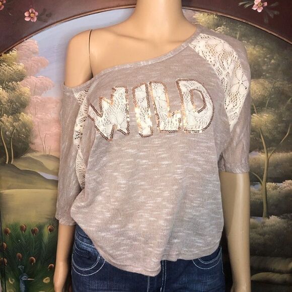 Love ❤️ Juniors Sweater S/S XL Tan and White Lace - Picture 6 of 7